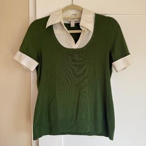 Women’s Ann Taylor Loft Green sweater/White Blouse (Medium)